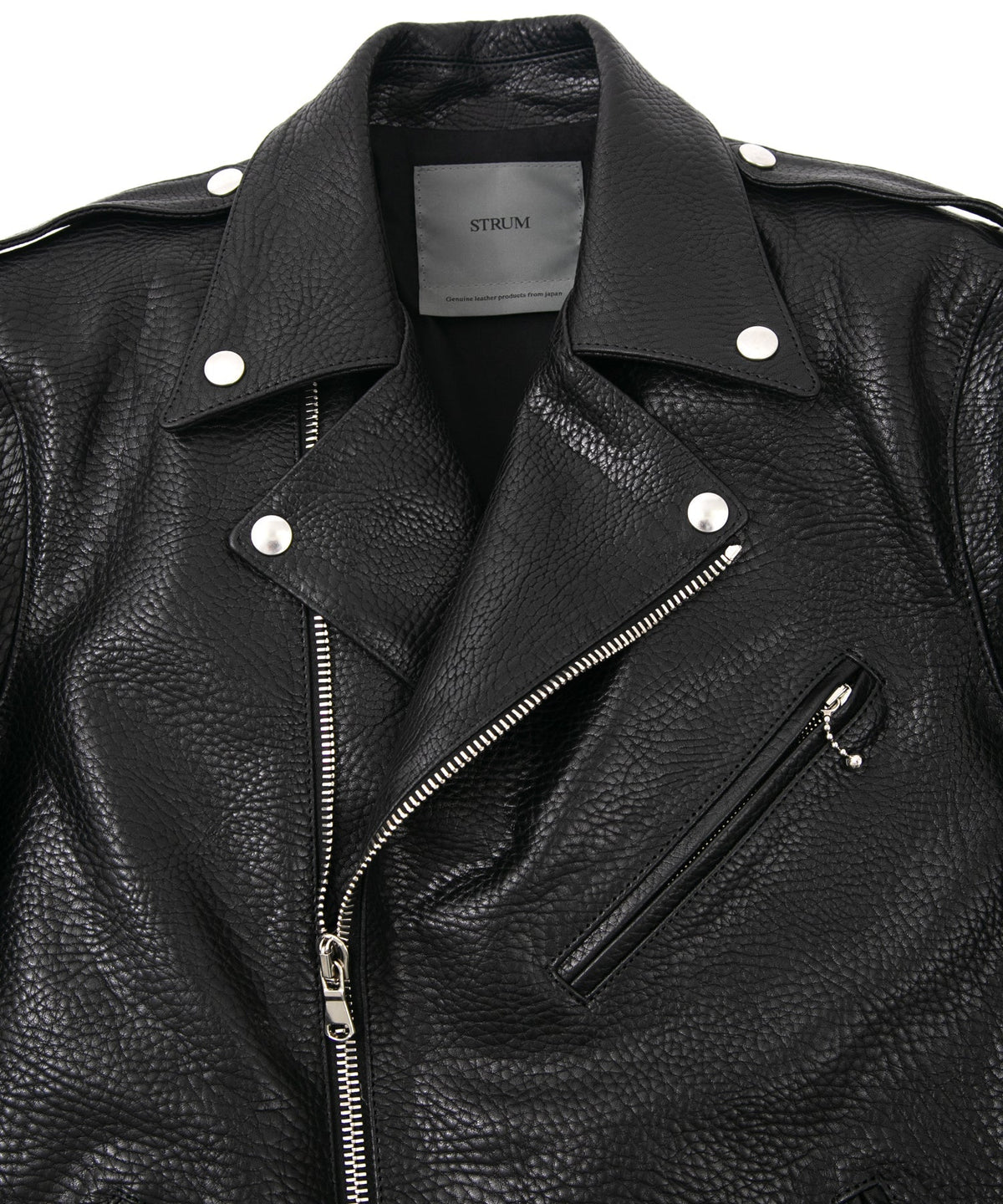 フルタンニン ピット鞣し シュリンク ステアハイド 革 / 1.0mm厚 JOEY ダブルライダースジャケット - BLACK