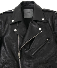 フルタンニン ピット鞣し シュリンク ステアハイド 革 / 1.0mm厚 JOEY ダブルライダースジャケット - BLACK