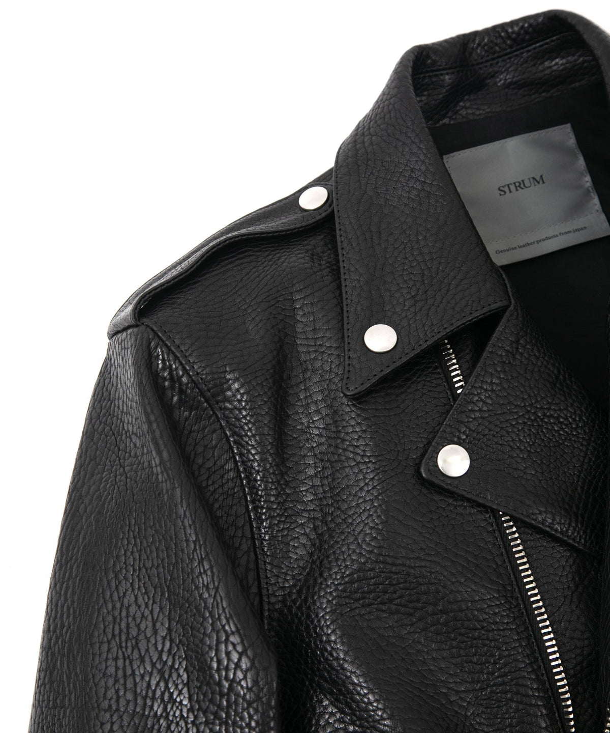 フルタンニン ピット鞣し シュリンク ステアハイド 革 / 1.0mm厚 JOEY ダブルライダースジャケット - BLACK