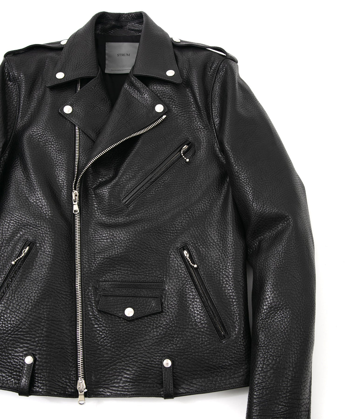 フルタンニン ピット鞣し シュリンク ステアハイド 革 / 1.0mm厚 JOEY ダブルライダースジャケット - BLACK