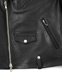 フルタンニン ピット鞣し シュリンク ステアハイド 革 / 1.0mm厚 JOEY ダブルライダースジャケット - BLACK