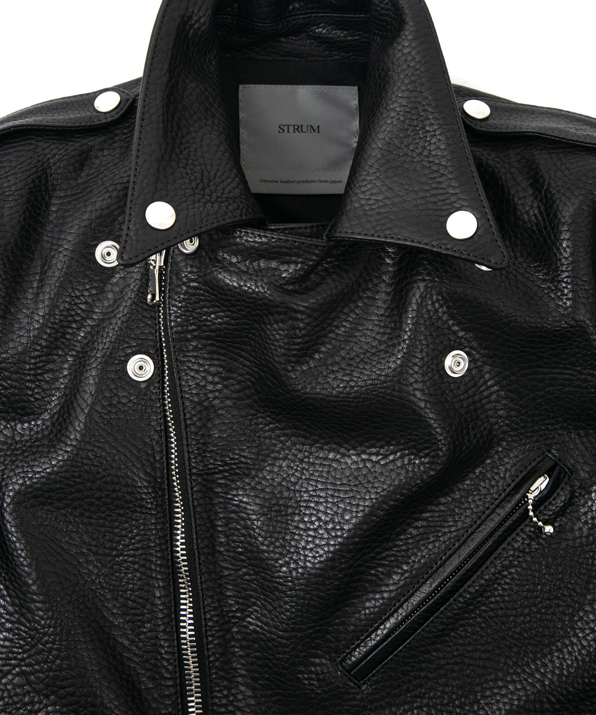 フルタンニン ピット鞣し シュリンク ステアハイド 革 / 1.0mm厚 JOEY ダブルライダースジャケット - BLACK
