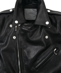 フルタンニン ピット鞣し シュリンク ステアハイド 革 / 1.0mm厚 JOEY ダブルライダースジャケット - BLACK