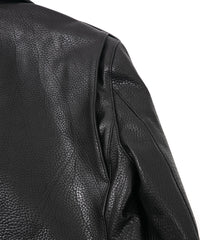 フルタンニン ピット鞣し シュリンク ステアハイド 革 / 1.0mm厚 JOEY ダブルライダースジャケット - BLACK