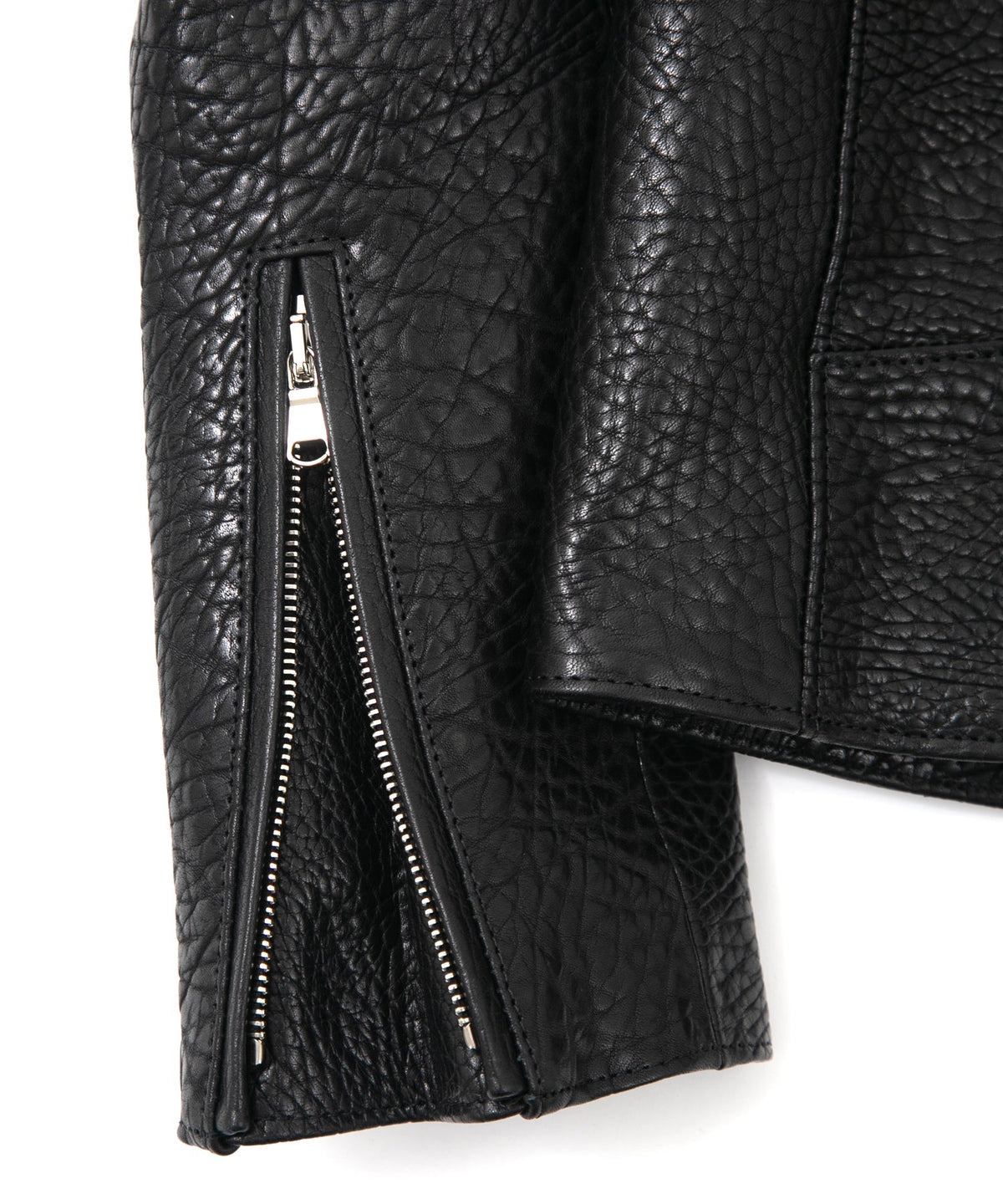 フルタンニン ピット鞣し シュリンク ステアハイド 革 / 1.0mm厚 JOEY ダブルライダースジャケット - BLACK