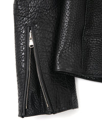 フルタンニン ピット鞣し シュリンク ステアハイド 革 / 1.0mm厚 JOEY ダブルライダースジャケット - BLACK