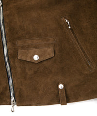 スエード ホースハイド JOEY ダブルライダースジャケット - BROWN KHAKI