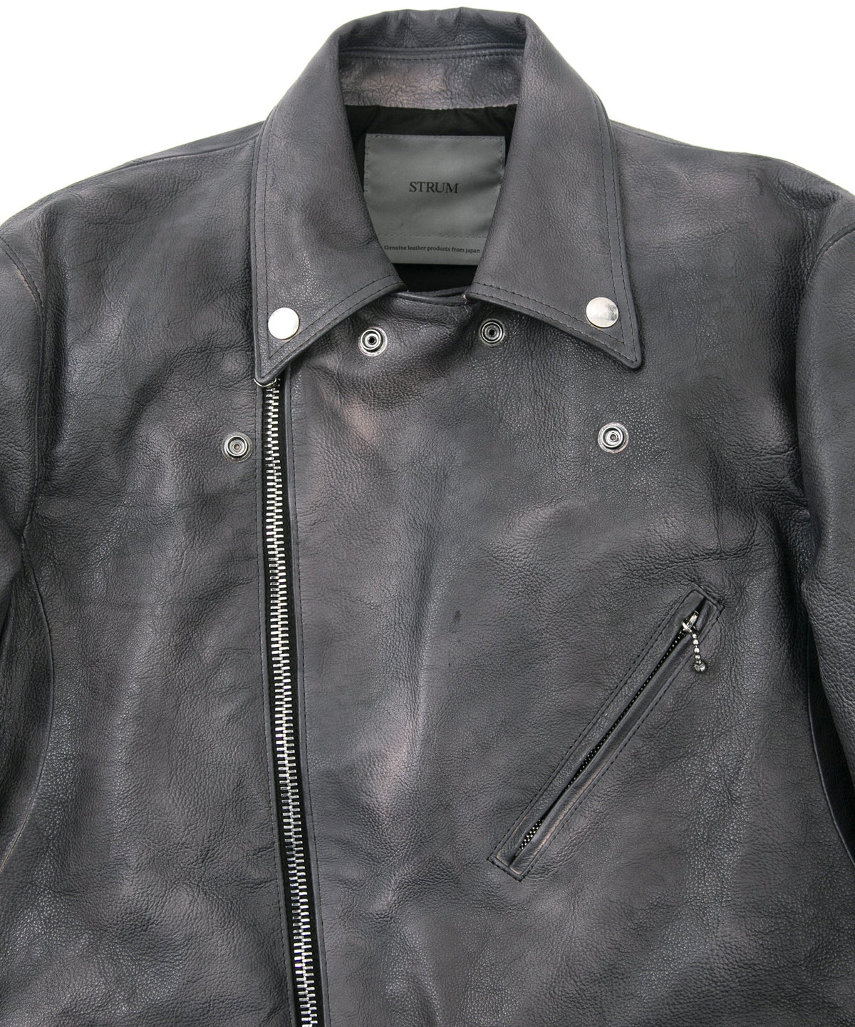 フルタンニン鞣し ジャパンカーフスキン Burning dyed - 燃焼製品染め SPEEDER ダブルライダースジャケット - STEEL BLACK