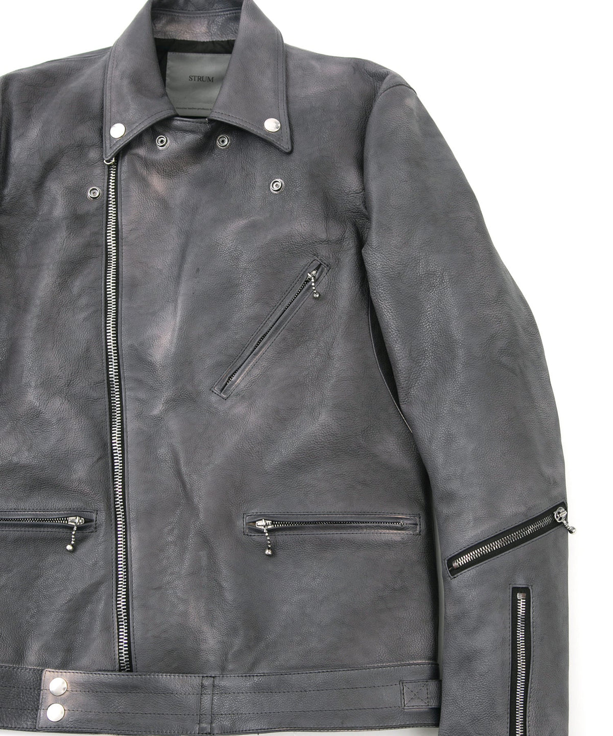 フルタンニン鞣し ジャパンカーフスキン Burning dyed - 燃焼製品染め SPEEDER ダブルライダースジャケット - STEEL BLACK