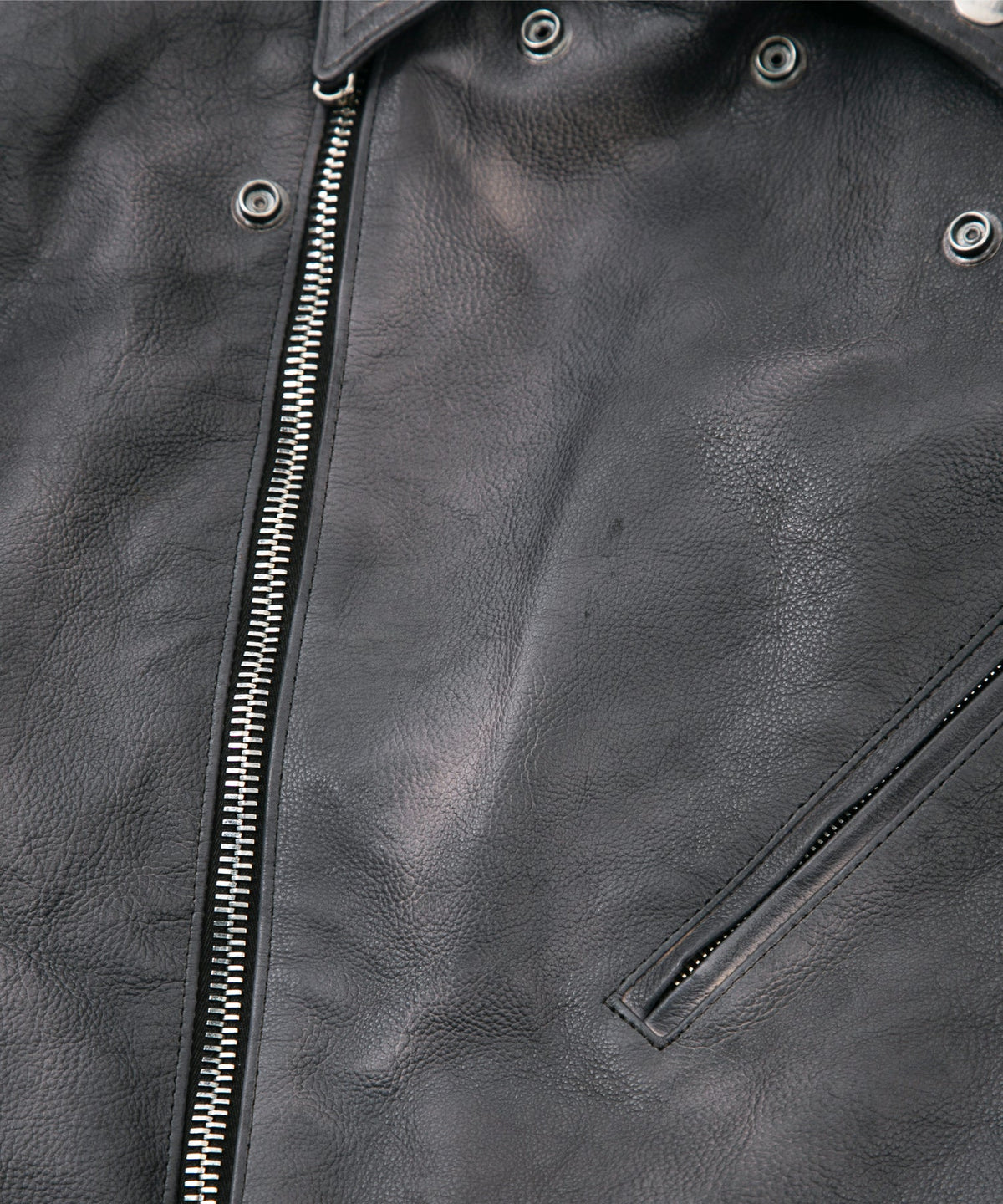 フルタンニン鞣し ジャパンカーフスキン Burning dyed - 燃焼製品染め SPEEDER ダブルライダースジャケット - STEEL BLACK