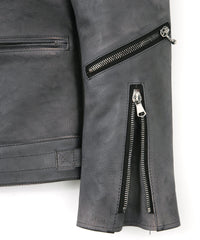 フルタンニン鞣し ジャパンカーフスキン Burning dyed - 燃焼製品染め SPEEDER ダブルライダースジャケット - STEEL BLACK