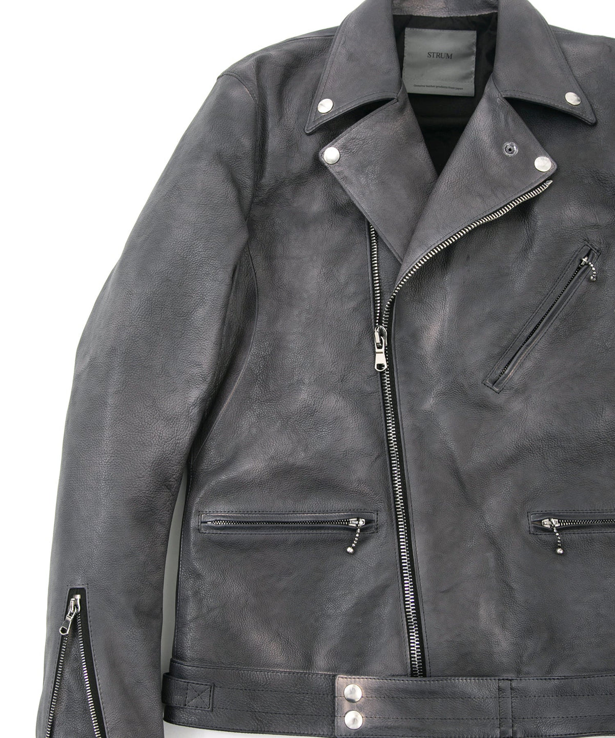 フルタンニン鞣し ジャパンカーフスキン Burning dyed - 燃焼製品染め SPEEDER ダブルライダースジャケット - STEEL BLACK