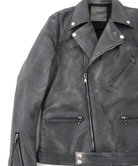 フルタンニン鞣し ジャパンカーフスキン Burning dyed - 燃焼製品染め SPEEDER ダブルライダースジャケット - STEEL BLACK