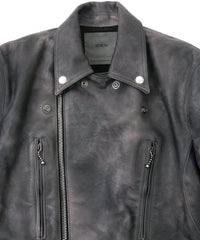 フルタンニン鞣し ジャパンカーフスキン Burning dyed - 燃焼製品染め LIST ダブルライダースジャケット - STEEL BLACK