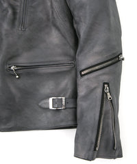 フルタンニン鞣し ジャパンカーフスキン Burning dyed - 燃焼製品染め LIST ダブルライダースジャケット - STEEL BLACK