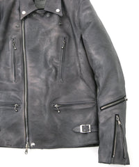 フルタンニン鞣し ジャパンカーフスキン Burning dyed - 燃焼製品染め LIST ダブルライダースジャケット - STEEL BLACK