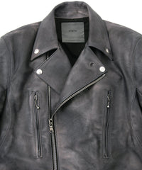 フルタンニン鞣し ジャパンカーフスキン Burning dyed - 燃焼製品染め LIST ダブルライダースジャケット - STEEL BLACK