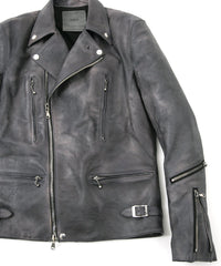 フルタンニン鞣し ジャパンカーフスキン Burning dyed - 燃焼製品染め LIST ダブルライダースジャケット - STEEL BLACK