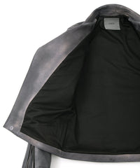 フルタンニン鞣し ジャパンカーフスキン Burning dyed - 燃焼製品染め LIST ダブルライダースジャケット - STEEL BLACK