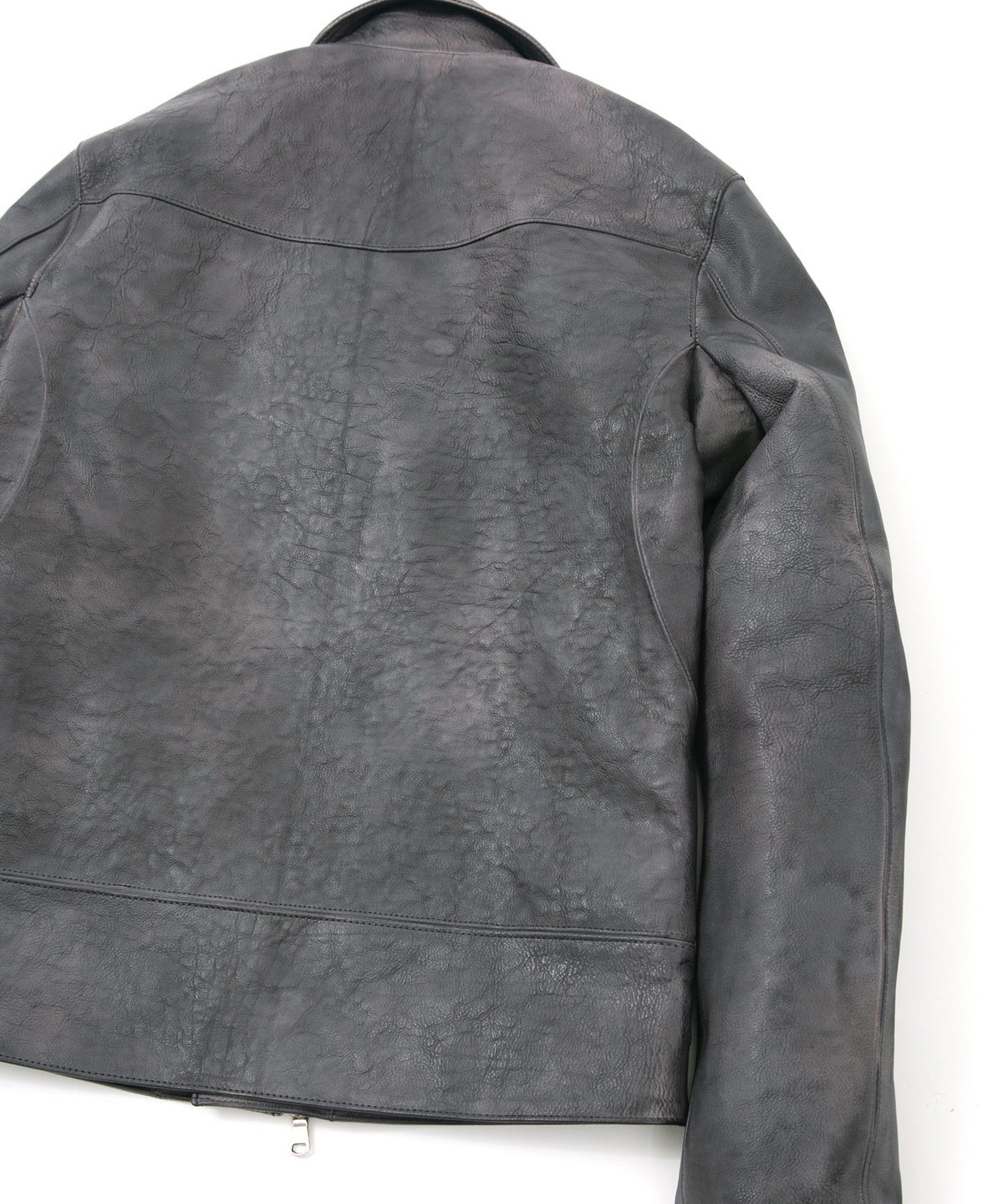 フルタンニン鞣し ジャパンカーフスキン Burning dyed - 燃焼製品染め LIST ダブルライダースジャケット - STEEL BLACK
