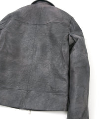 フルタンニン鞣し ジャパンカーフスキン Burning dyed - 燃焼製品染め LIST ダブルライダースジャケット - STEEL BLACK