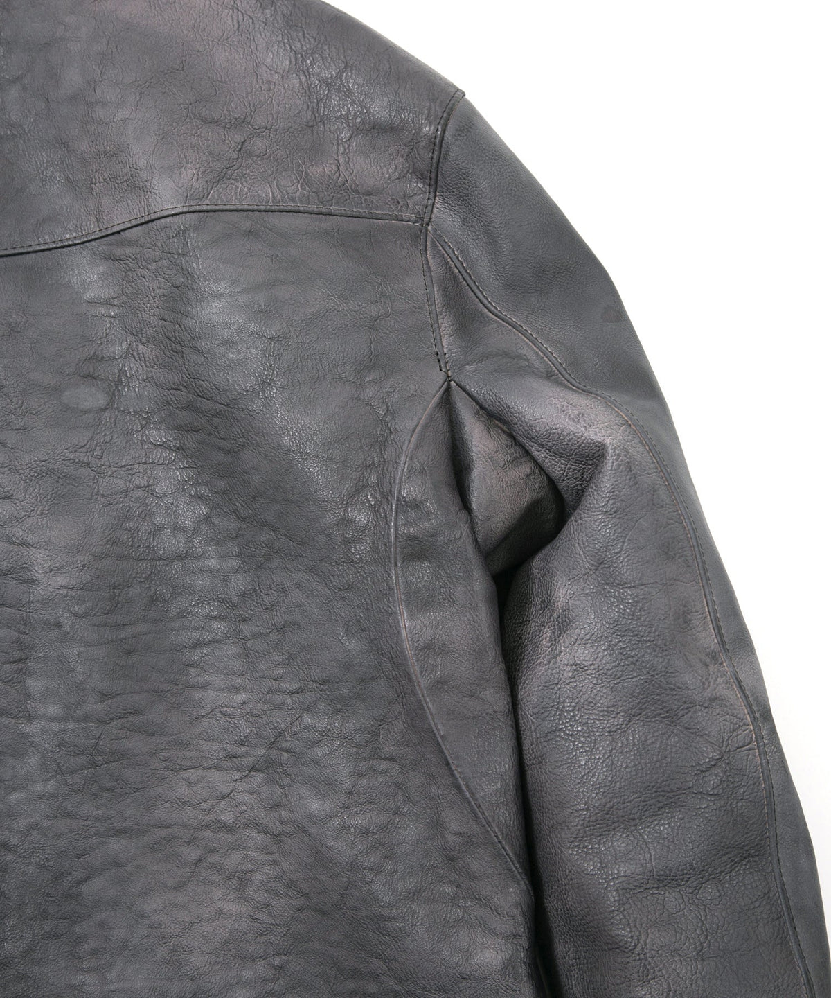 フルタンニン鞣し ジャパンカーフスキン Burning dyed - 燃焼製品染め LIST ダブルライダースジャケット - STEEL BLACK