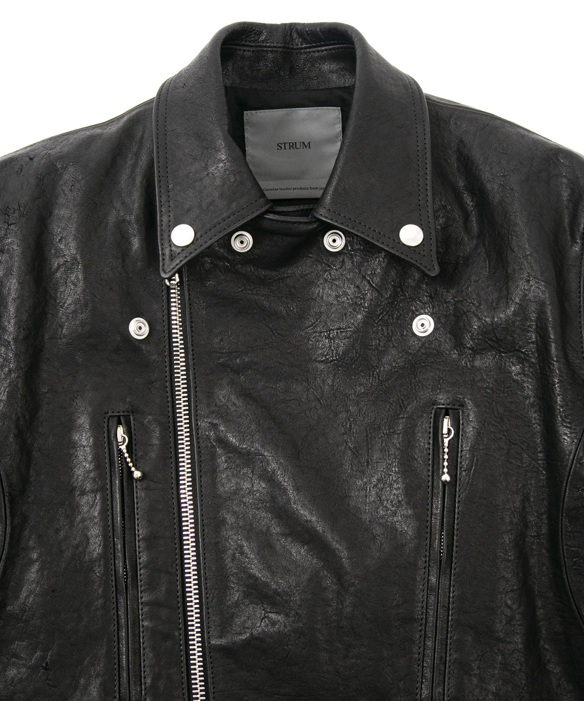 フルタンニン ピット鞣し シュリンク ホースハイド LIST ダブルライダースジャケット - BLACK