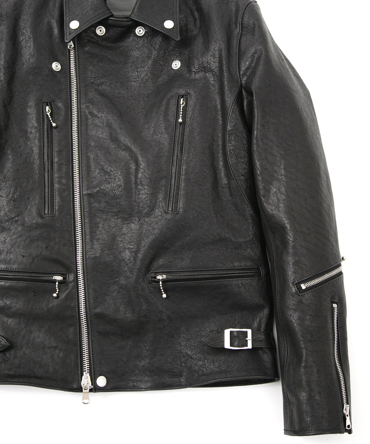 フルタンニン ピット鞣し シュリンク ホースハイド LIST ダブルライダースジャケット - BLACK