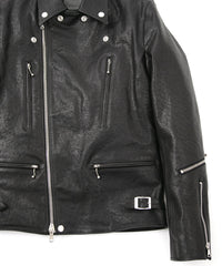 フルタンニン ピット鞣し シュリンク ホースハイド LIST ダブルライダースジャケット - BLACK
