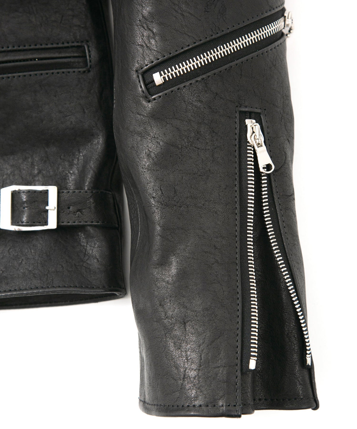 フルタンニン ピット鞣し シュリンク ホースハイド LIST ダブルライダースジャケット - BLACK