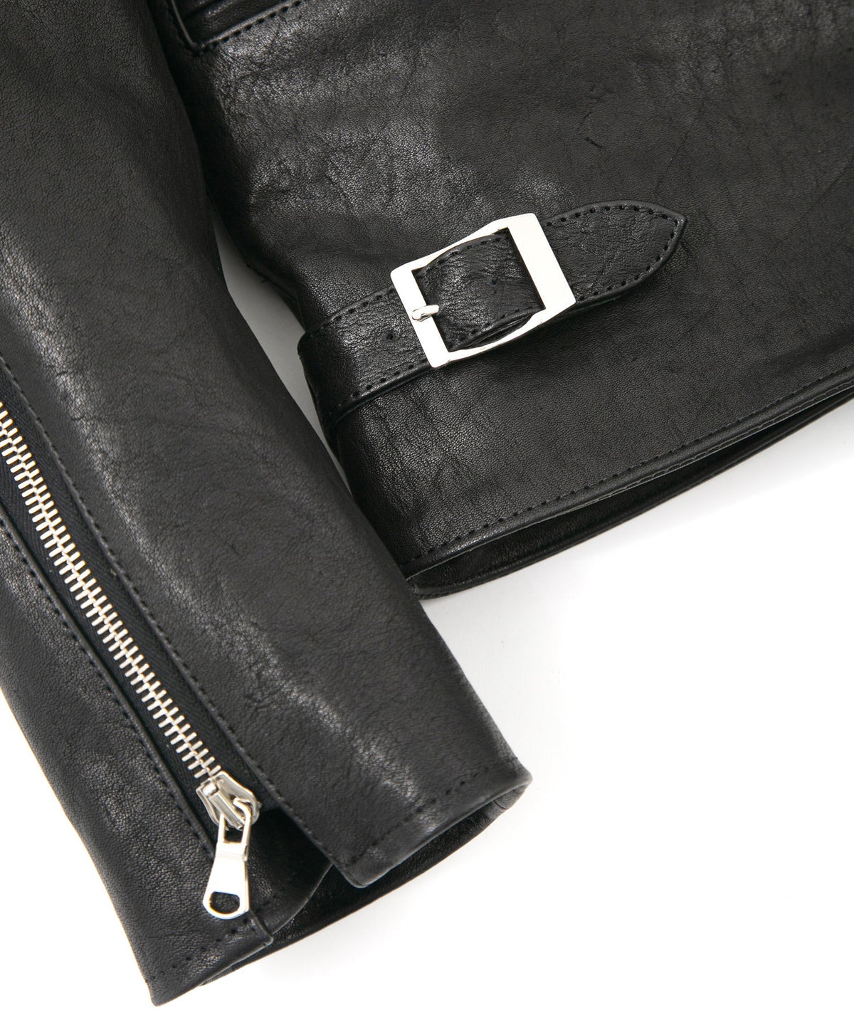 フルタンニン ピット鞣し シュリンク ホースハイド LIST ダブルライダースジャケット - BLACK