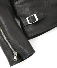 フルタンニン ピット鞣し シュリンク ホースハイド LIST ダブルライダースジャケット - BLACK