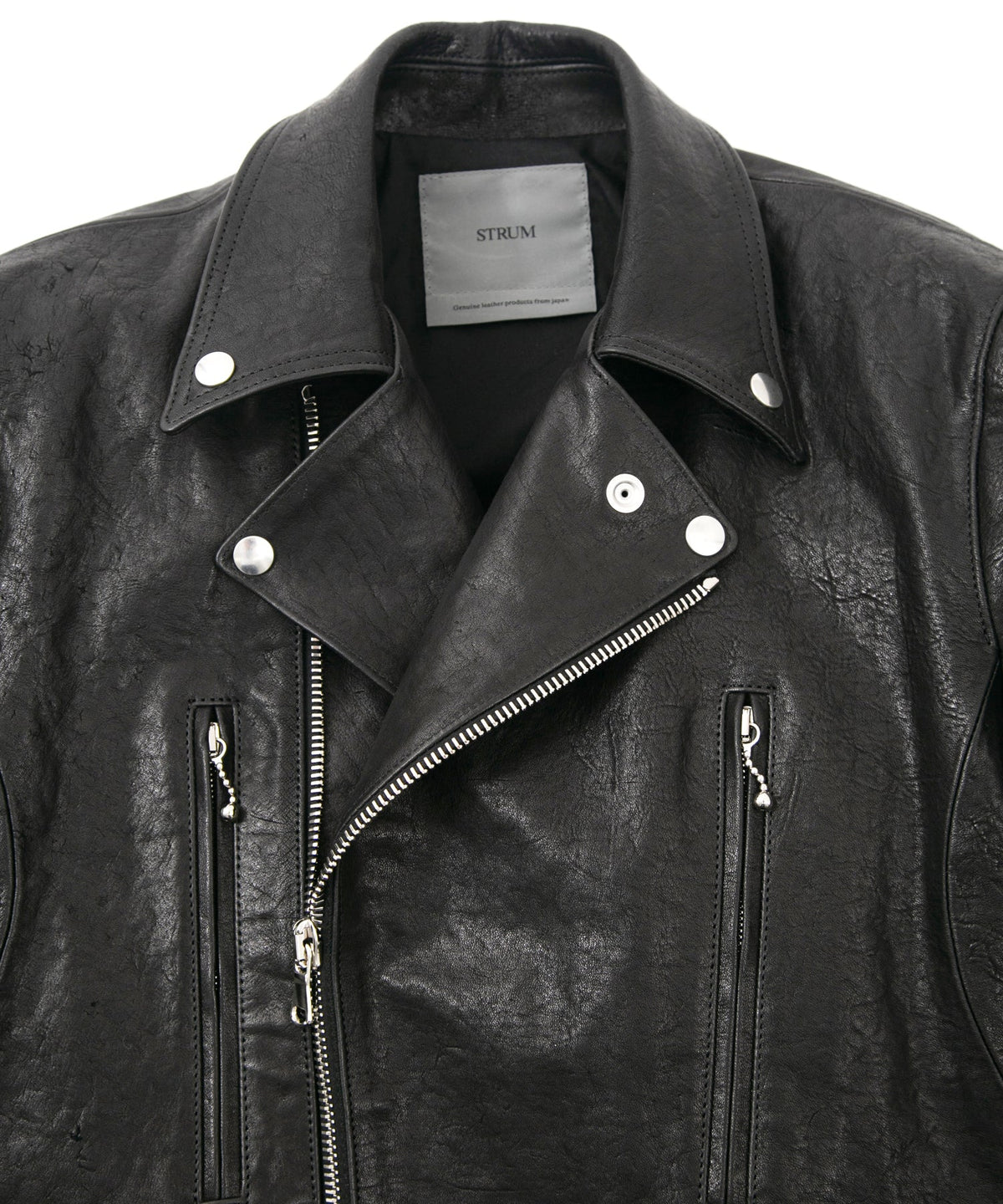 フルタンニン ピット鞣し シュリンク ホースハイド LIST ダブルライダースジャケット - BLACK