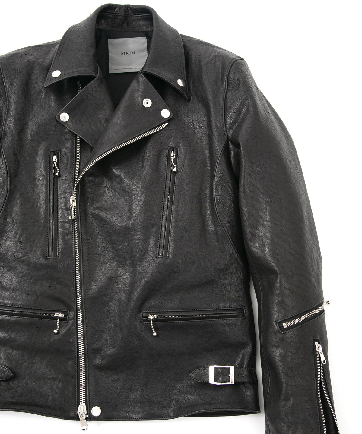 フルタンニン ピット鞣し シュリンク ホースハイド LIST ダブルライダースジャケット - BLACK