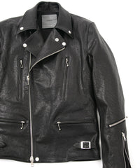 フルタンニン ピット鞣し シュリンク ホースハイド LIST ダブルライダースジャケット - BLACK