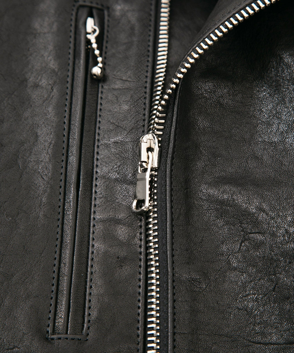 フルタンニン ピット鞣し シュリンク ホースハイド LIST ダブルライダースジャケット - BLACK