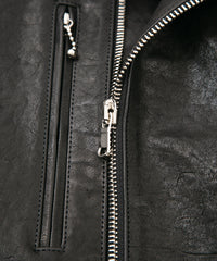 フルタンニン ピット鞣し シュリンク ホースハイド LIST ダブルライダースジャケット - BLACK