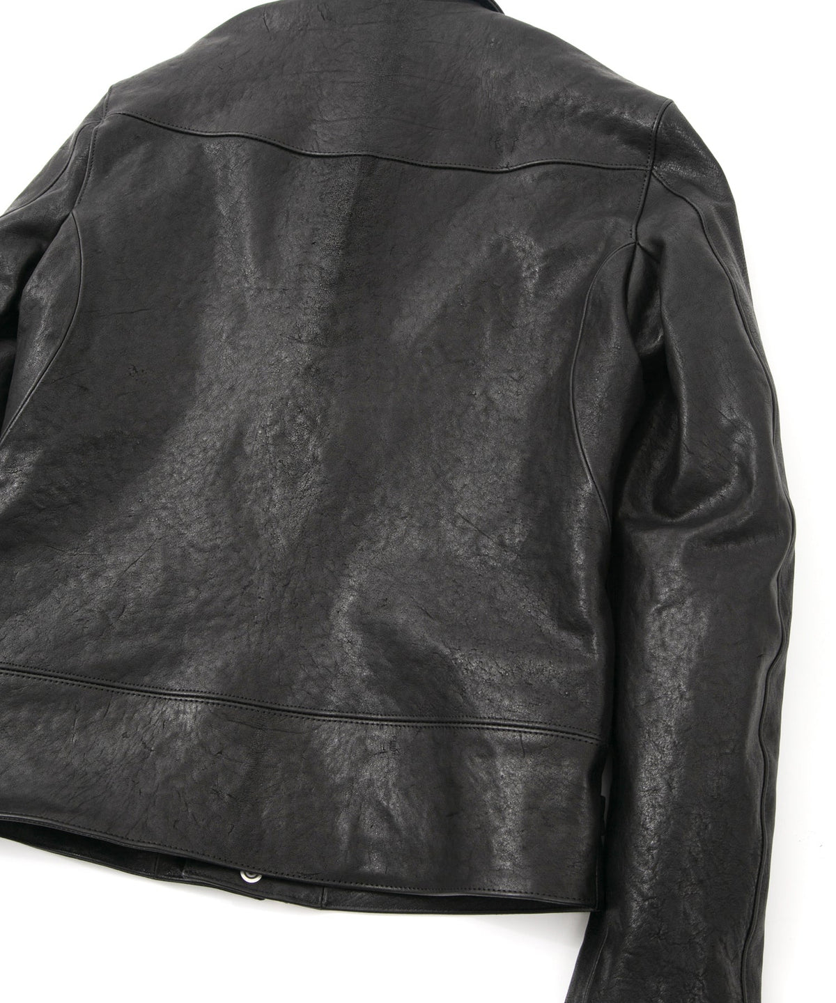 フルタンニン ピット鞣し シュリンク ホースハイド LIST ダブルライダースジャケット - BLACK