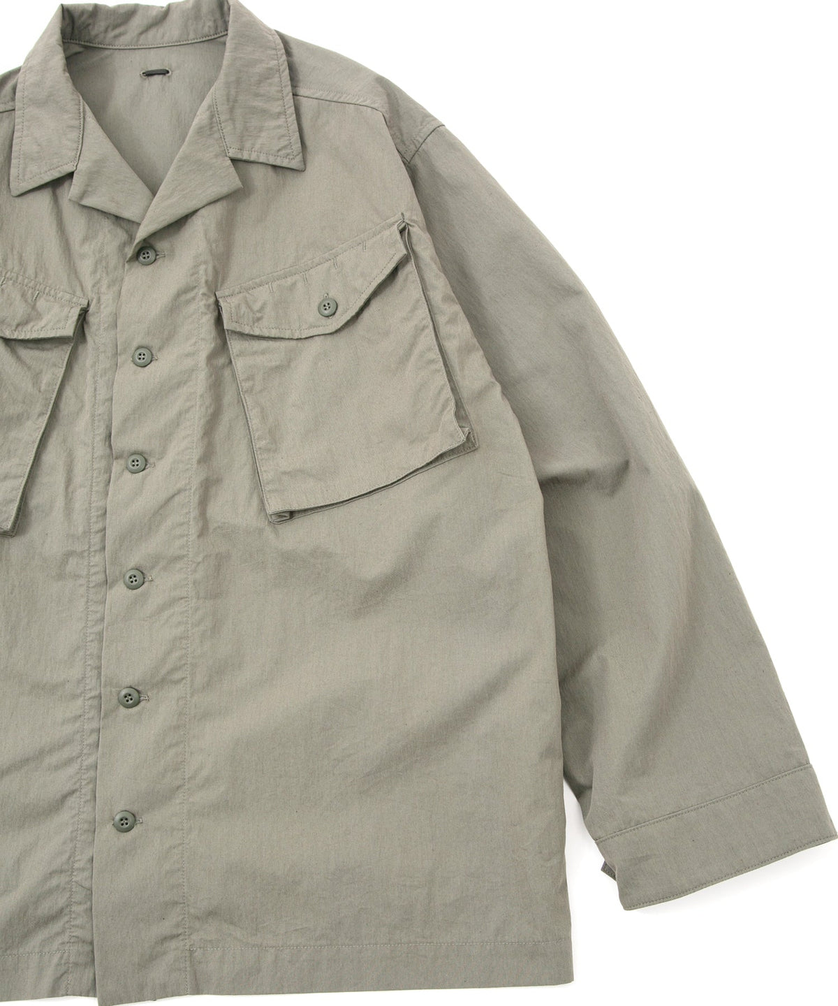 後染めコットンナイロンウェザークロス ミリタリー シャツブルゾン - OLIVE