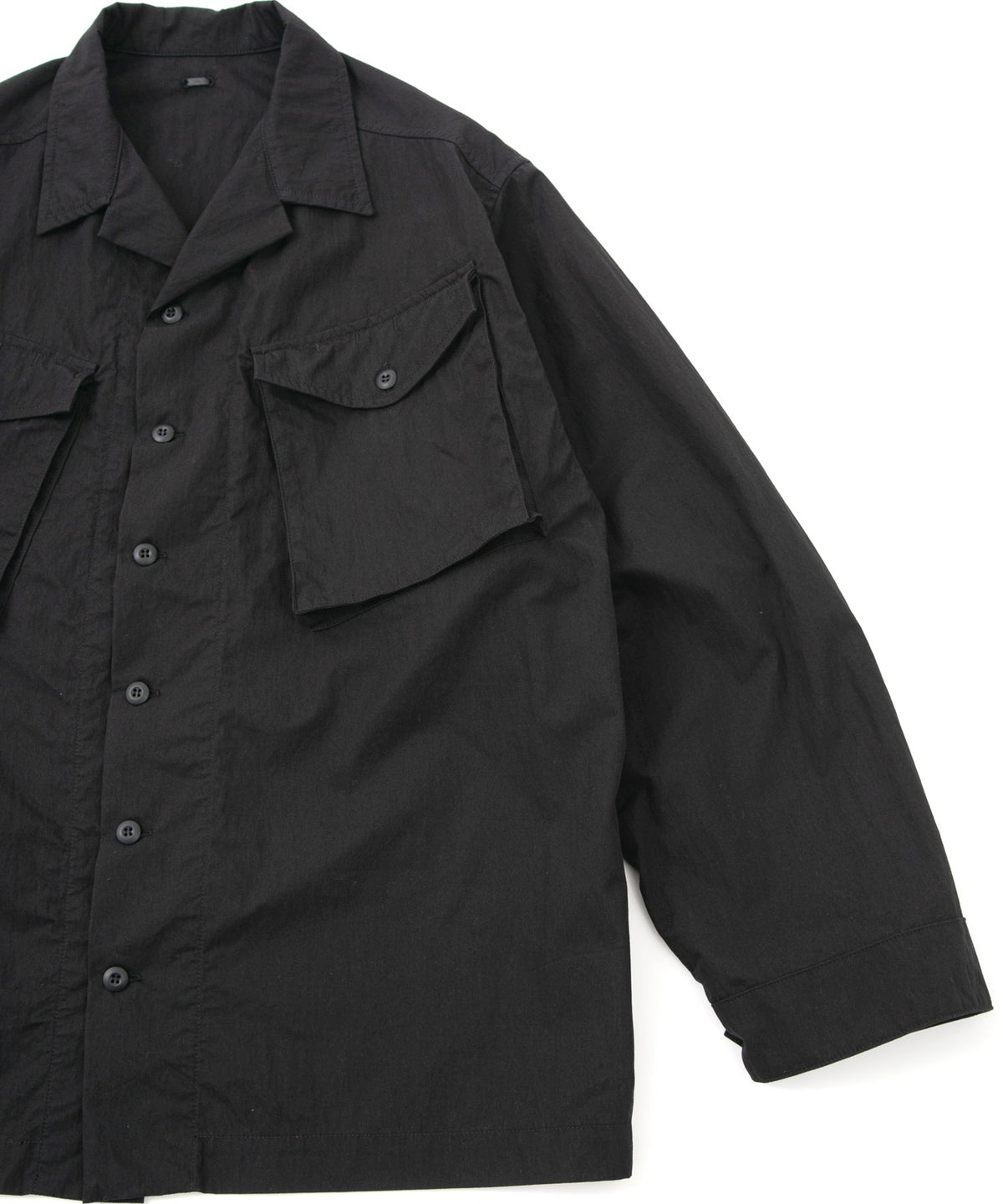 後染めコットンナイロンウェザークロス ミリタリー シャツブルゾン - BLACK