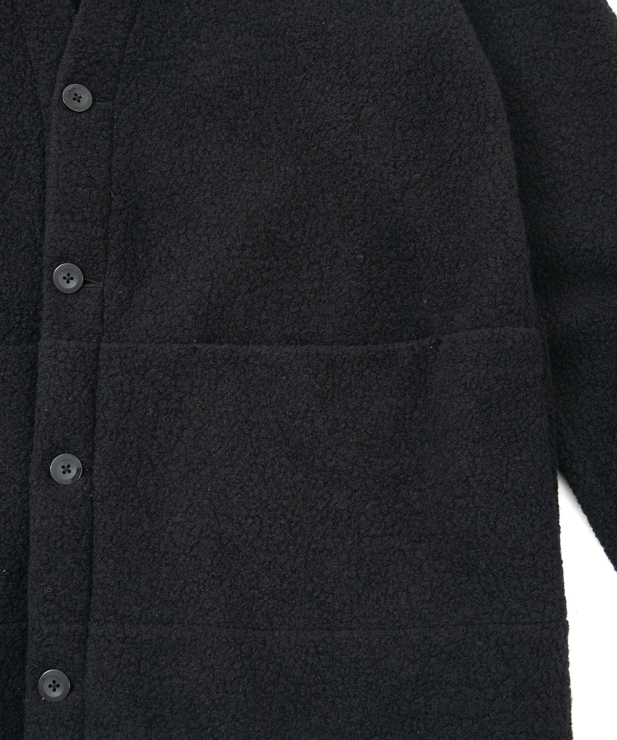 リサイクル ウール テディーフリース ロングカーディガン - BLACK