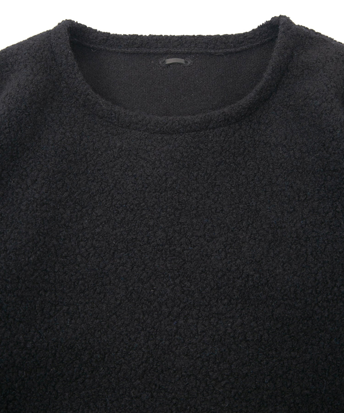 リサイクル ウール テディーフリース クルーネック ロングスリーブ T シャツ - BLACK