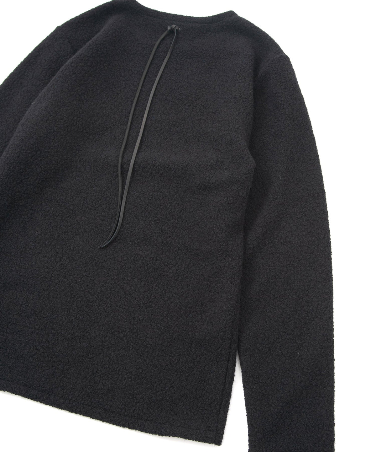 リサイクル ウール テディーフリース クルーネック ロングスリーブ T シャツ - BLACK