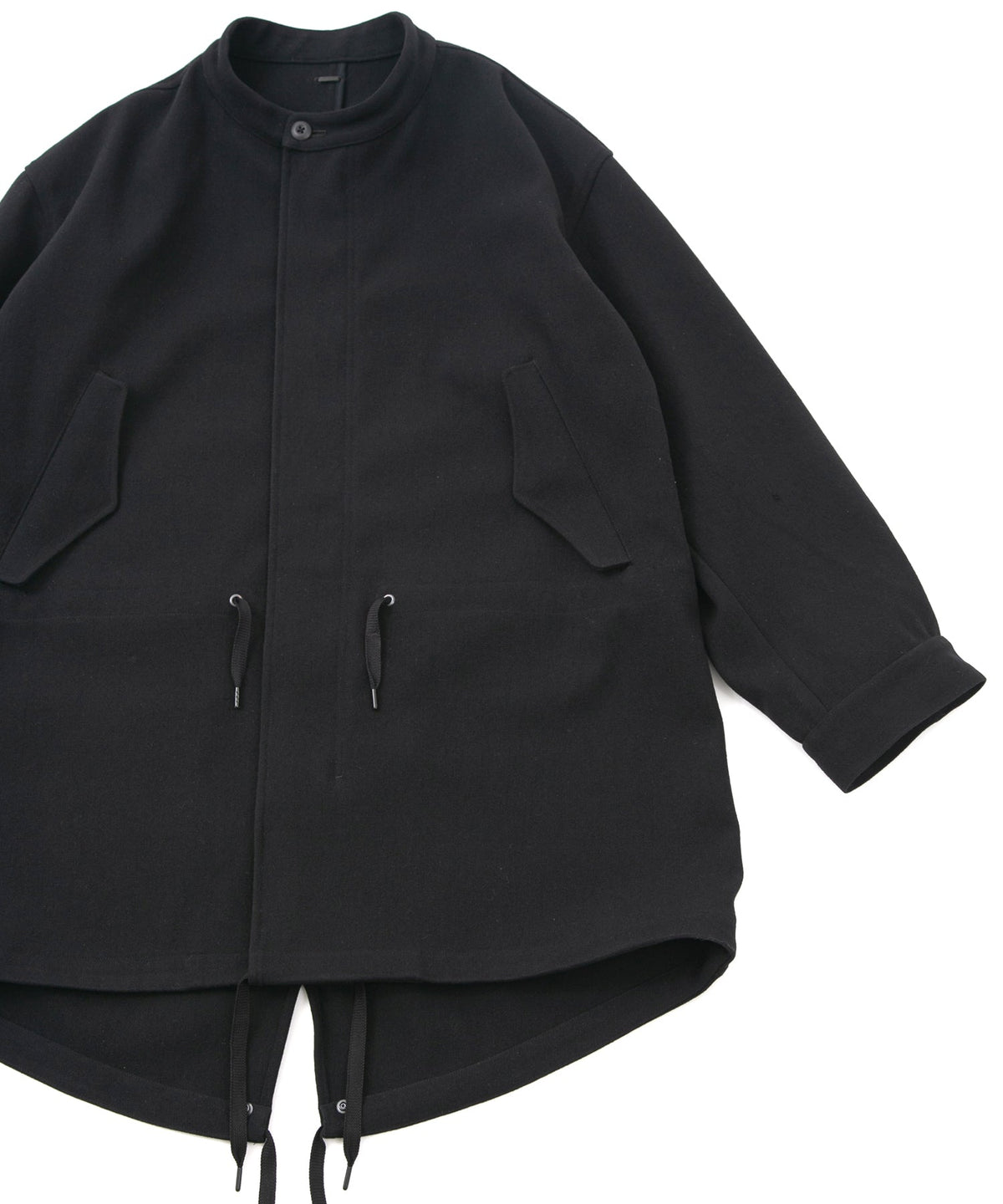 ウールナイロン W クロス ヴィンテージタンブラー フィッシュテールコート - BLACK