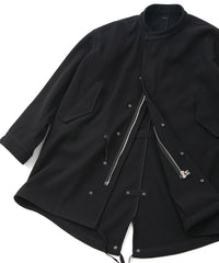 ウールナイロン W クロス ヴィンテージタンブラー フィッシュテールコート - BLACK