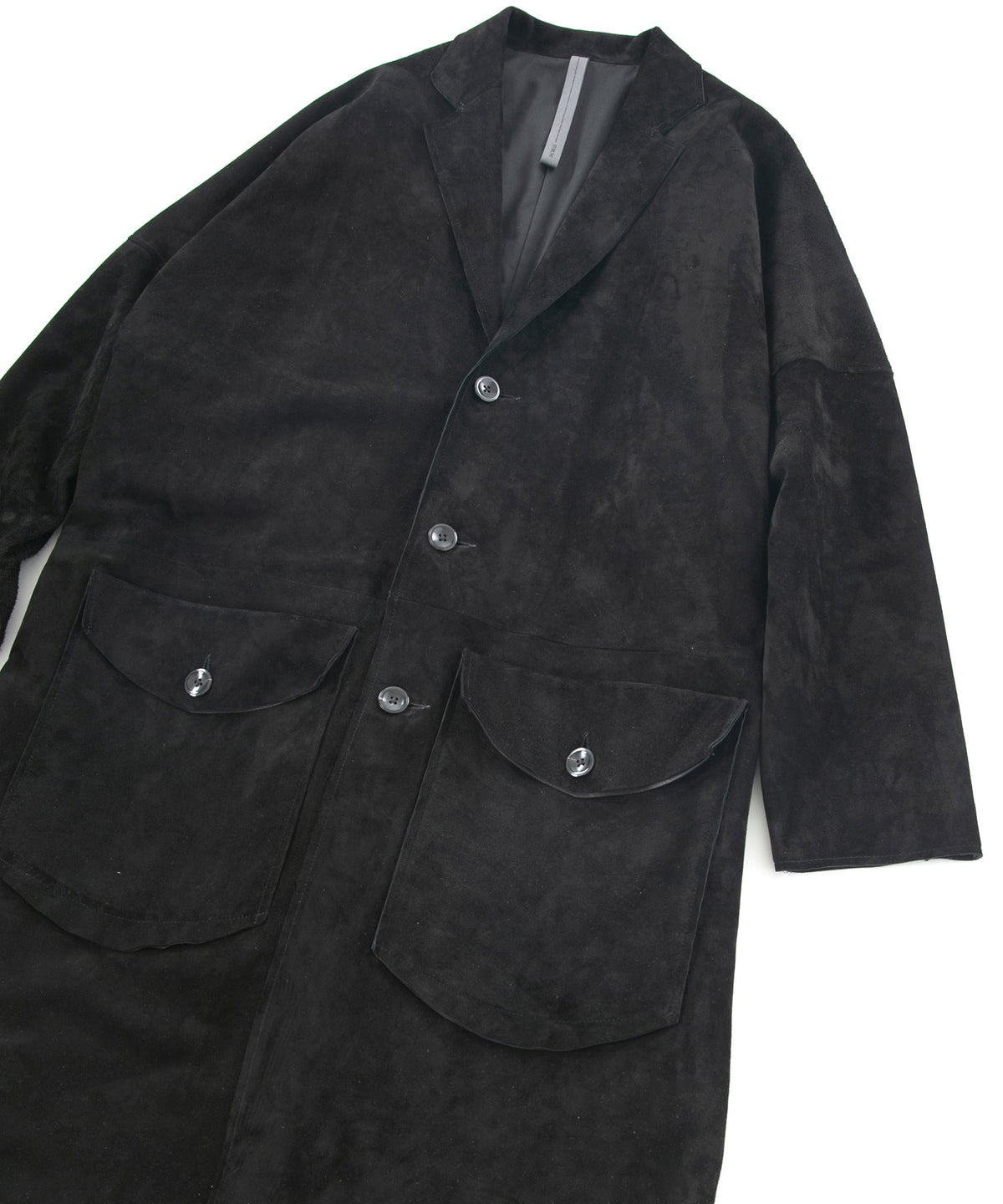 オイルカーフスエード RUST ロングオーバーコート - BLACK