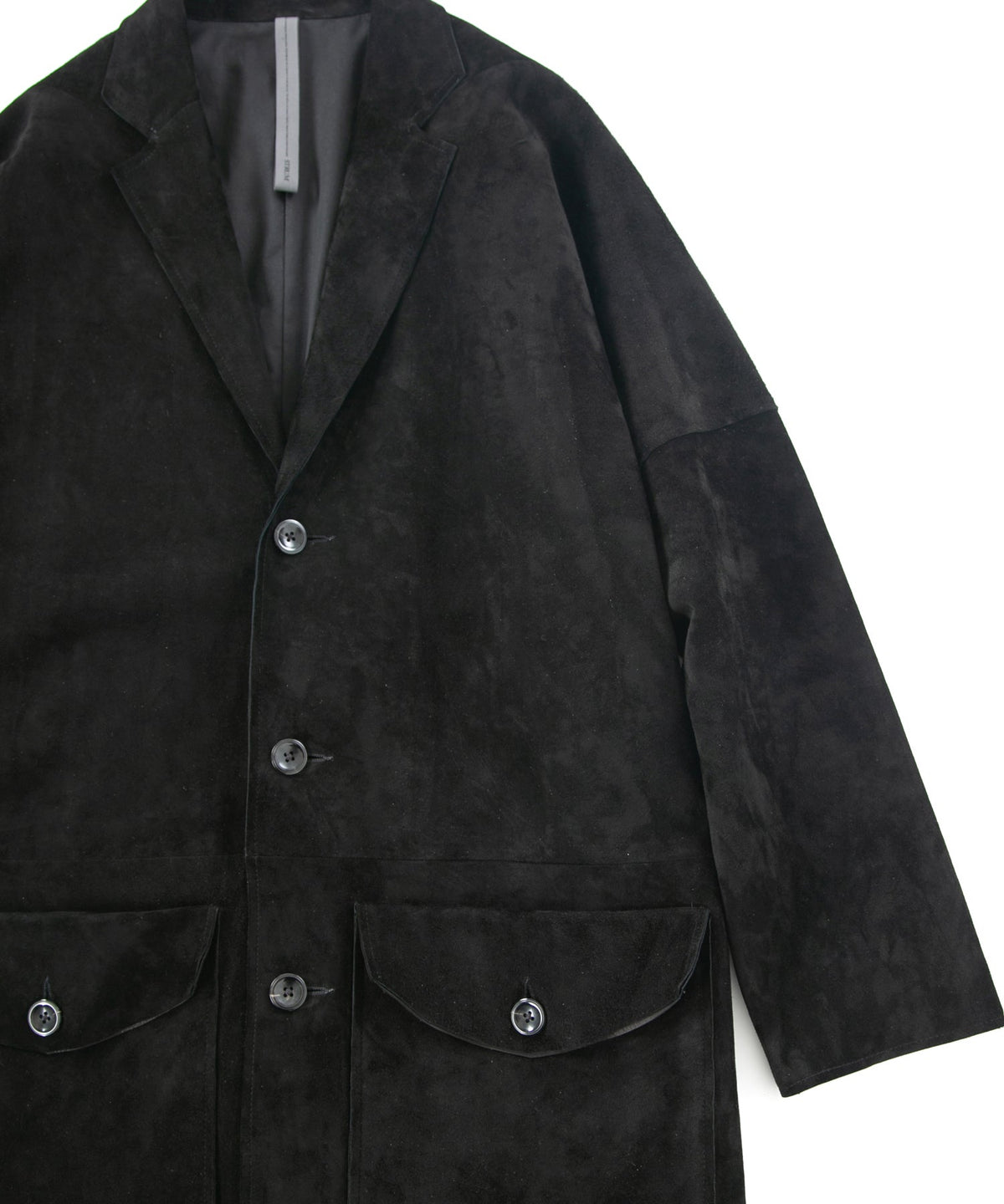 オイルカーフスエード RUST ロングオーバーコート - BLACK