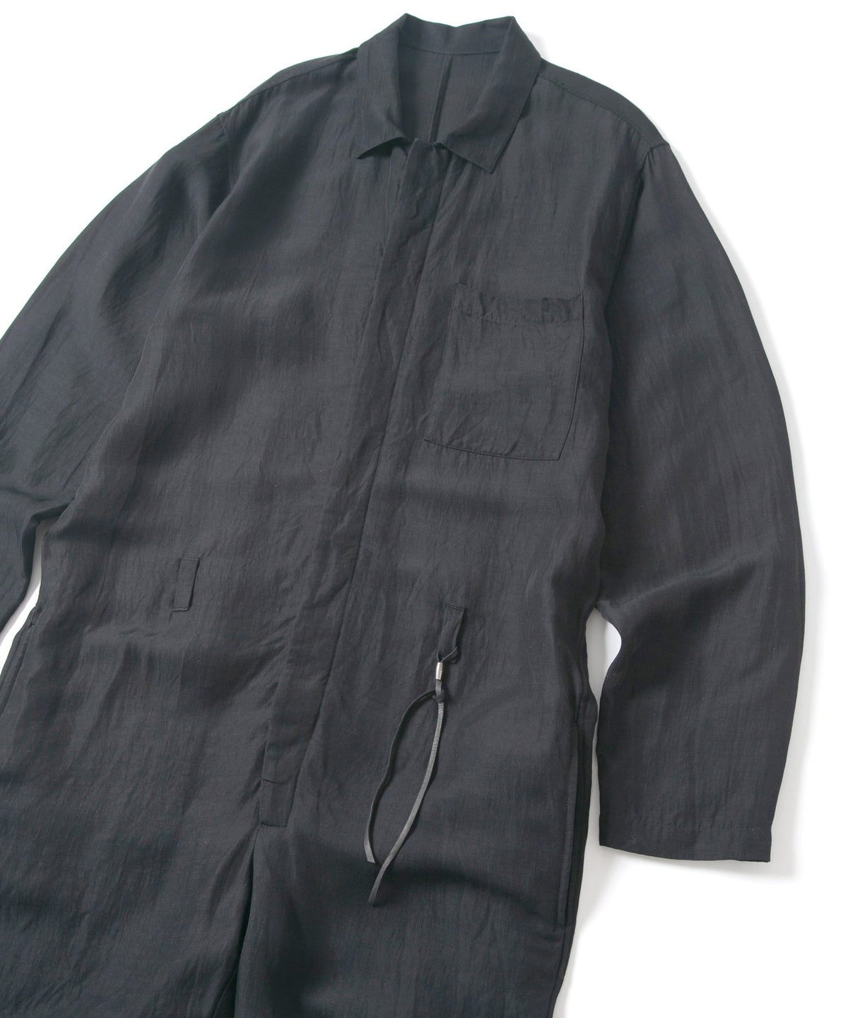 後染めレーヨン リネン ワッシャークロス カバーオール - BLACK