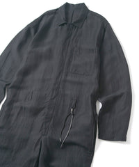 後染めレーヨン リネン ワッシャークロス カバーオール - BLACK