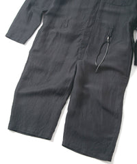 後染めレーヨン リネン ワッシャークロス カバーオール - BLACK